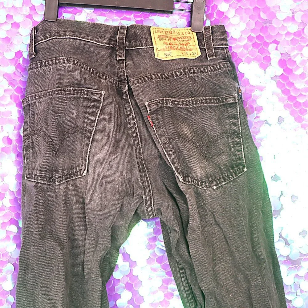 BLACK DISTRESSED JEANS 29x32 Levi's *FLAWED* 550 Relaxed Straight Casual Grunge